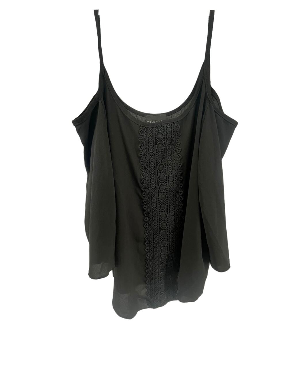 Discreet Black Chiffon Embroidered Sleeveless Tank Top Women's Size Medium